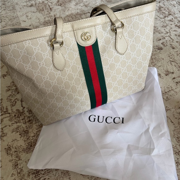 None Handbags - In- spired Beige Tote Bag with Red and Green Stripes